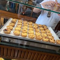 Here they are on a heated tray  at Vegan Nata - Chiado in Lisbon