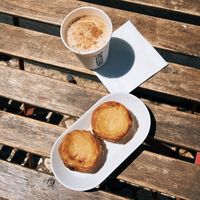 Pastel de nata + vegan capucchino  at Vegan Nata - Chiado in Lisbon