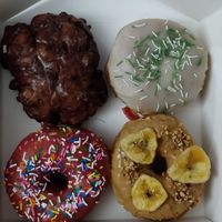 Apple, St. Patrick, strawberry and peanut butter banana at La Beignerie in Montreal