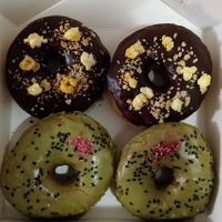 Maple popcorn chocolate and matcha at La Beignerie in Montreal