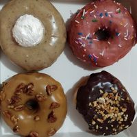 Phileas fog, strawberry, maple pecan, peanut butter at La Beignerie in Montreal