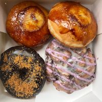 Cookie butter, 2 creme brulee and a blueberry fritter at La Beignerie in Montreal