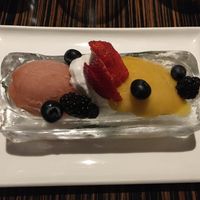 Guava, coconut, and mango sorbets with fresh fruit at Roy's in Lahaina