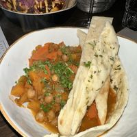 Pumpkin stew with naan breadd  at Wijnhaven in Delft