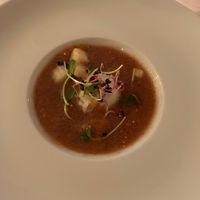 Lime sorbet in a gaspacho  at Aux 3 Sens in Sarlat-la-caneda