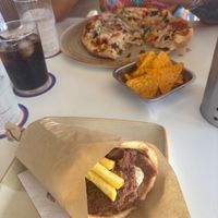 Vegan pitta gyros and vegan pizza  at Alkionis Sports Bar & Grill in Rhodes