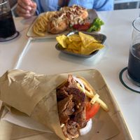 Vegan hotdog and vegan pita gyros  at Alkionis Sports Bar & Grill in Rhodes