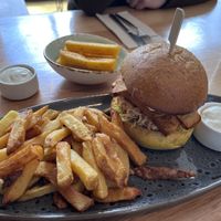 Tofu burger with fries and polenta sticks   at Beech Tree Craft Beer in Queenstown