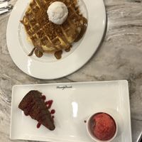 Lotus Biscoff waffle and raspberry and chocolate torte at Heavenly Desserts in Peterborough