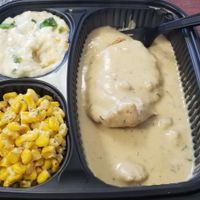 MLK day special: Smothered Friend not-chicken. It was so good I wanted to cry. at Royally Baked in St Peters