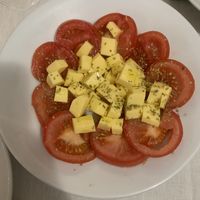 Caprese with labeled vegan cheesee  at Da Gianni e Franca in Varazze