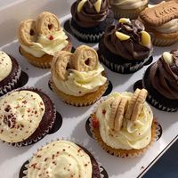 Red velvet, jammie dodger, chocolate and biscoff cup cakes at I Can't Believe It's Vegan in Norwich