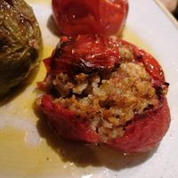Stuffed tomatoes and peppers with rice at Raeti in Crete