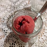 Raspberry sorbet at Raeti in Crete