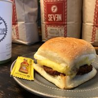 Vegan breakfast sandwich at Cycle & Coffee Inc in Seattle