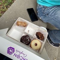 The aftermath (clockwise from top left): cinnamon coffee cake, salted caramel mocha, vanilla bean cronut (minus top layers), Boston cream at Beacon Doughnuts in Chicago