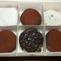 3 Boston Cream, Raspberry Grapefruit Beignet, Devil's Caramel and Sea Salt, Blueberry Pancake at Beacon Doughnuts in Chicago