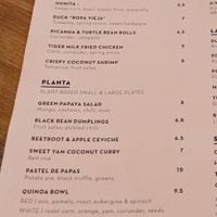 Menu at Peru Perdu in Manchester