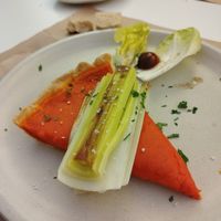 Tarta de pimientos del piquillo con puerro a la brasa at El Berenjenal in Valladolid