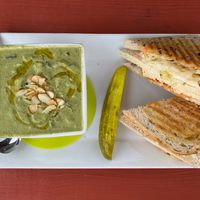 Cucumber gazpacho & tofu reuben at Guardian Brewing Company in Saugatuck