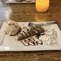 Date cake with coconut ice cream  at Bla Bla in Groningen