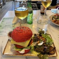 Bean burger at Bloomy Market in Setubal