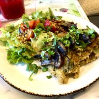 Migas de espargos e cogumelos 🍄  at Bloomy Market in Setubal