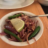 this is hot onion salad.  at Himal in Innsbruck