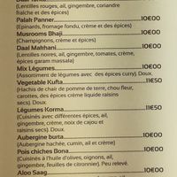 Vegetarian/vegan menu at Jaipur in Lille