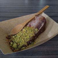 Salted Caramel Cheesecake 
with pistachio topping at Zaytouna Cafe in Aachen