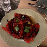 Grilled peppers with garlic and balsamico at Fanalino Restaurant Bar in Paxos