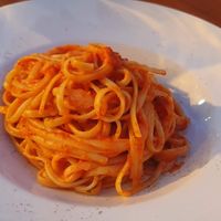 Pasta with bell pepper sauce at Fanalino Restaurant Bar in Paxos
