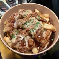 Oyster mushroom chick’n and chip gravy box at Vegan Noms - Pop Up in Brighton