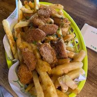Gravy Baby Loaded Fries (with added Crispy Chick’n)  at Vegan Noms - Pop Up in Brighton