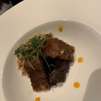 Fried rice pudding with chocolate mouse and orange oil at TIQA in Portland