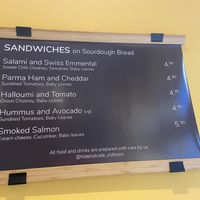 A list of a few sandwhies at Hideout Cafe in Edinburgh
