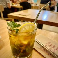 Iced Kukicha and mint tea at Veganashi - Gluten Free Sushi in Barcelona