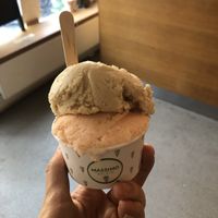 peach & hazelnut. very tiny😒 at Massimo Gelato - Hanzenstraat in Amsterdam