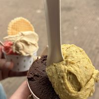 Hazelnut is also vegan (strawberry is not)  at Massimo Gelato - Hanzenstraat in Amsterdam