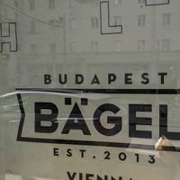 Window in storefront at Budapest Bagel in Vienna