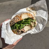 No tuna bagel (contains more fake tuna than this image suggests) at Budapest Bagel in Vienna