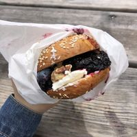 Blueberry bagel vegan option (blueberry bagel should be used normally)  at Budapest Bagel in Vienna