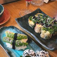 Vegan menu with different kinds of sushi rolls  at OASIA in Vejle