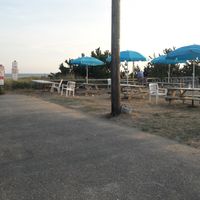 One of 2 seating areas over looking the beach at The Surf in Nantucket