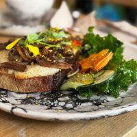 Toast with oyster mushrooms. at Pequeno Café e Bistrô - Arroios in Lisbon