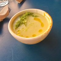 Potato soup. It's fine. Not very tasty, a bit bland. at Pequeno Café e Bistrô - Arroios in Lisbon