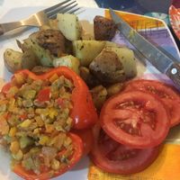 stuffed pepper with veggies and soya - vegan - from the daily menu at Estrella Negra in San Pedro De Atacama