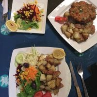 Meal salad, menu salad (starter) and soy burger  at Estrella Negra in San Pedro De Atacama