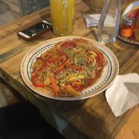 Pizza without cheese at Estrella Negra in San Pedro De Atacama