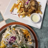 Seitan estrella & tofu/mushroom ceviche which was so tasty although very wet - tons of dressing  at Estrella Negra in San Pedro De Atacama